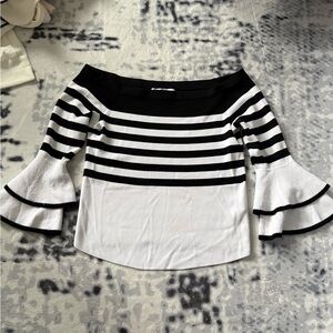 Elegant Black and White Striped Off-Shoulder Blouse